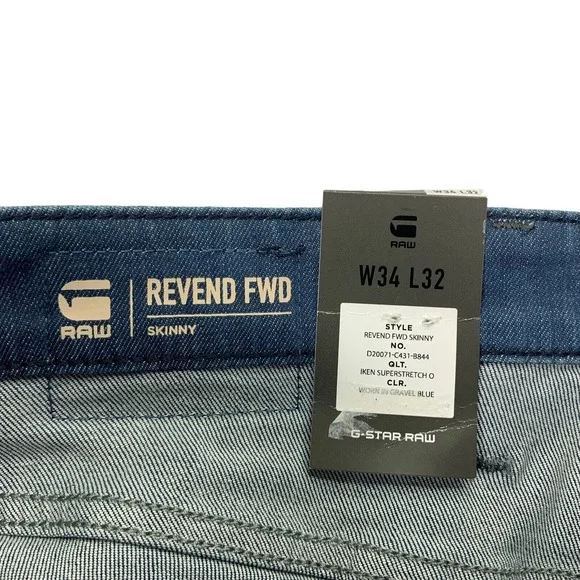 G-Star Raw Mens Revend FWD Skinny Fit Jeans Light Blue 34x32 Skinny